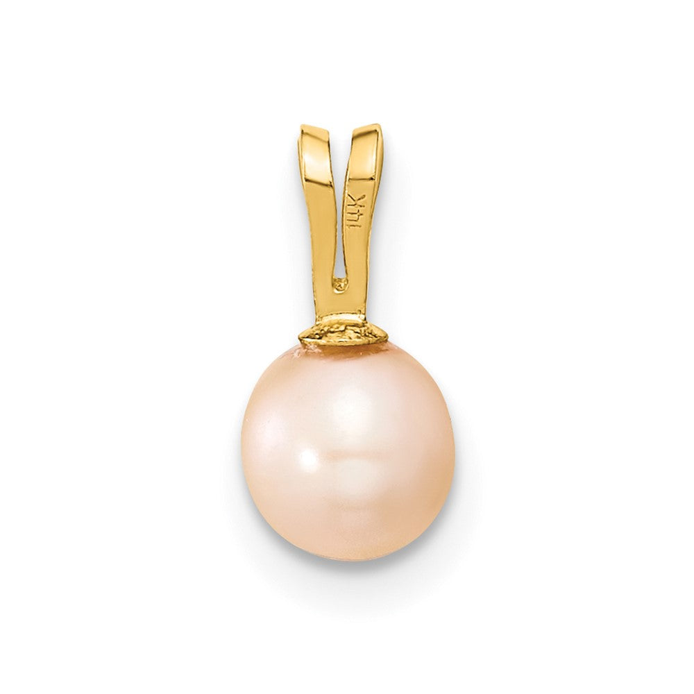 14k Gold 5-6mm Pink Round Pink Freshwater Cultured Pearl Pendant