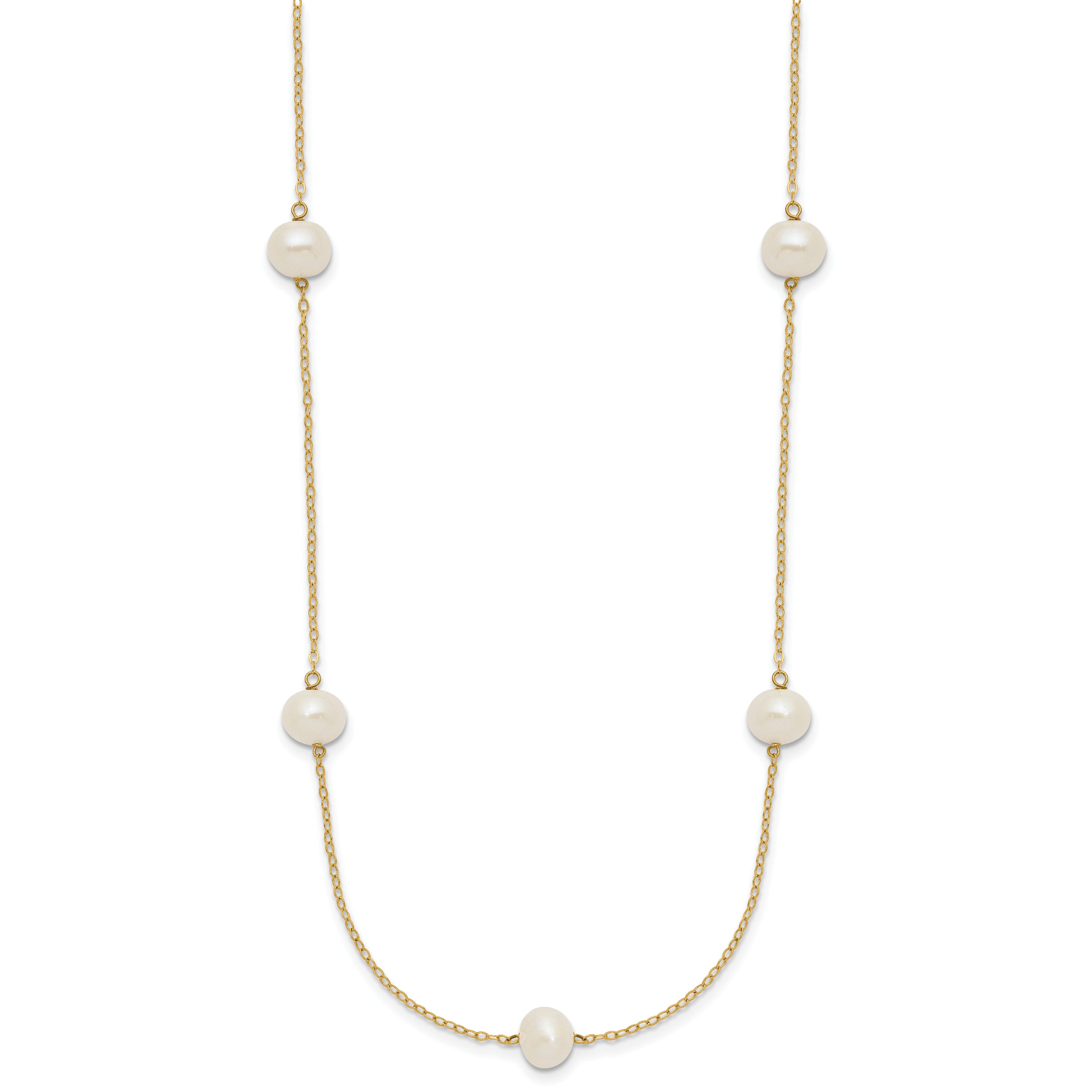 14k 7-8mm White Near-Round Freshwater Cultured Pearl 7-Station 16 inch Necklace