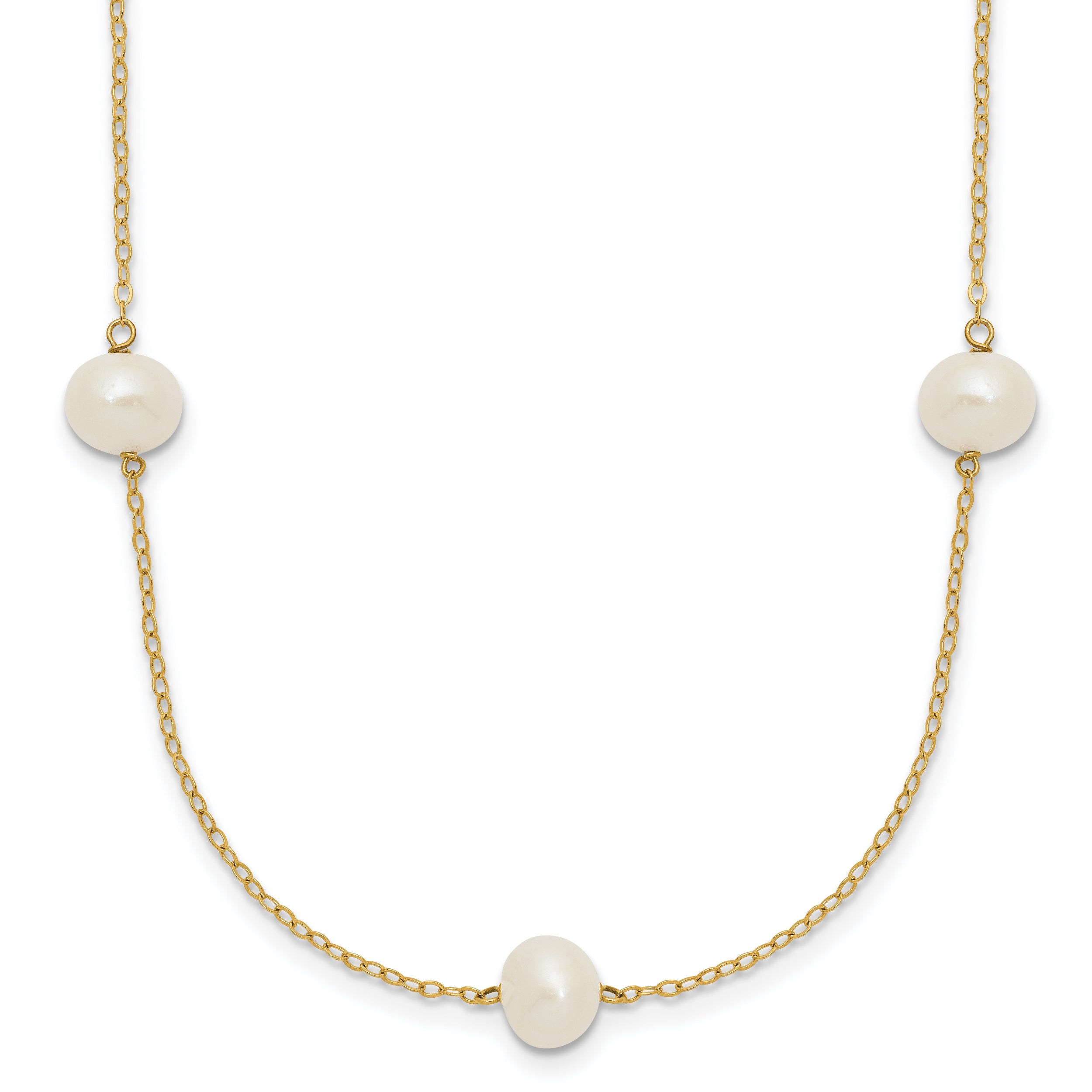 14k 7-8mm White Near-Round Freshwater Cultured Pearl 7-Station 16 inch Necklace