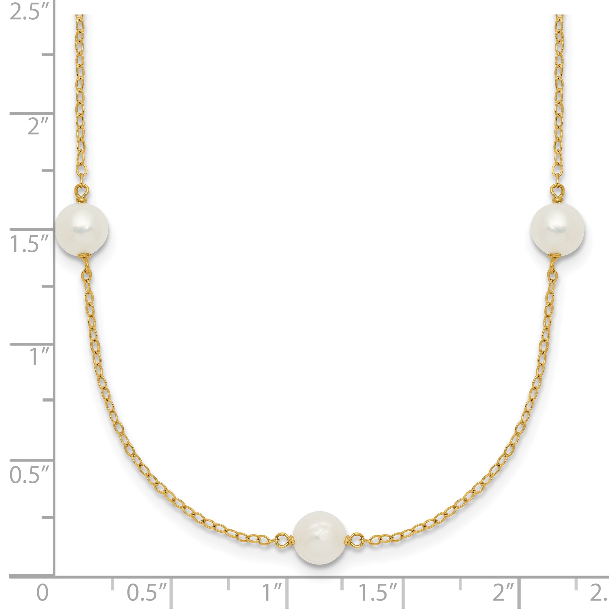 14k 5-6mm White Near-Round Freshwater Cultured Pearl 7-Station 16 inch Necklace