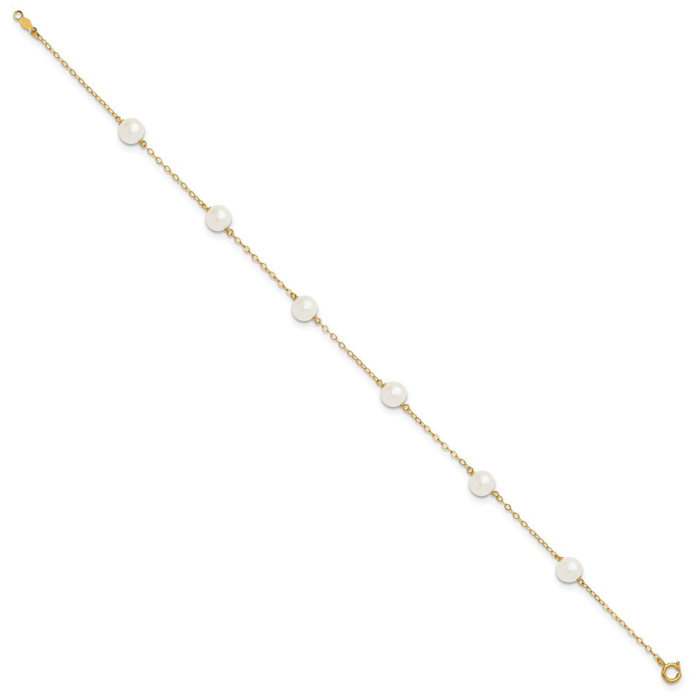 14K 6-7mm White Near Round Freshwater Cultured Pearl 6-station Anklet