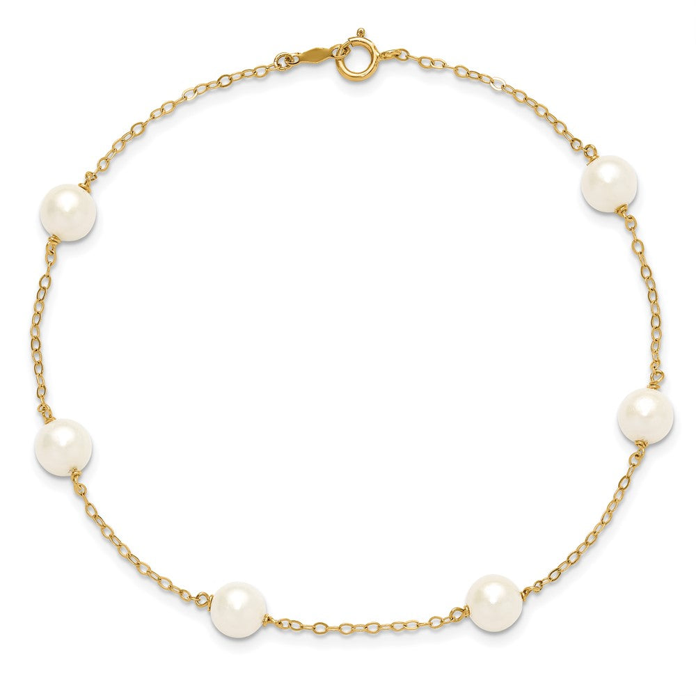 14K 6-7mm White Near Round Freshwater Cultured Pearl 6-station Anklet