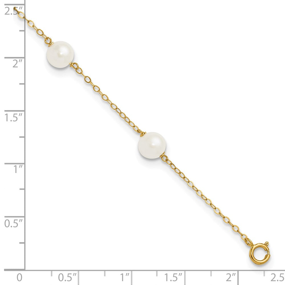 14K 6-7mm White Near Round Freshwater Cultured Pearl 6-station Anklet