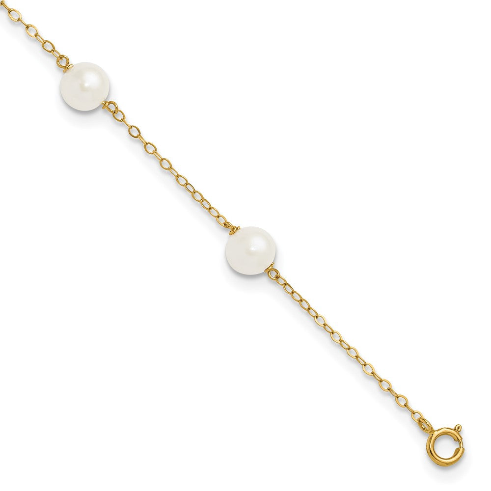 14K 6-7mm White Near Round Freshwater Cultured Pearl 6-station Anklet