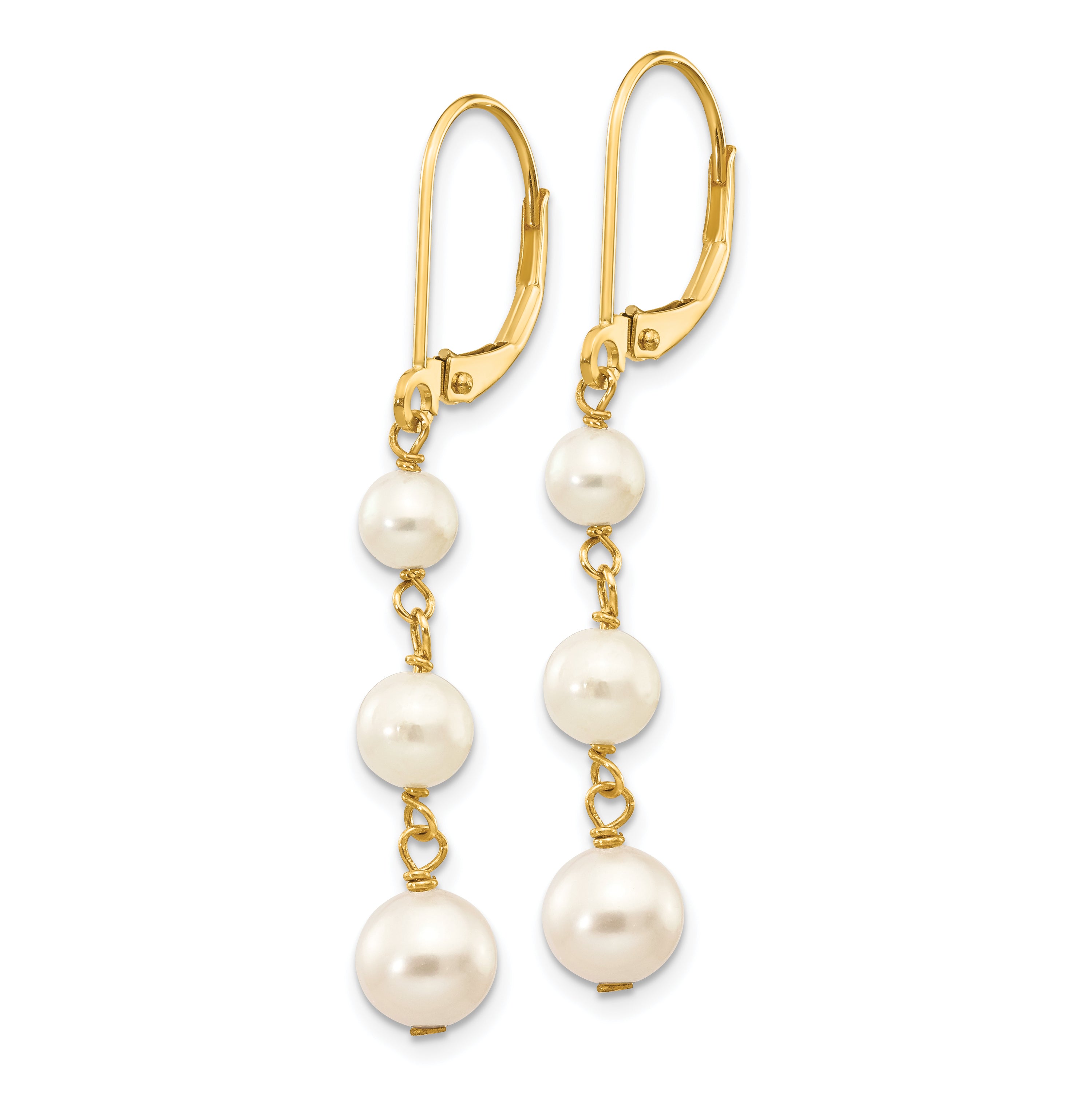 14K 4-6Mm White Semi-Round Fw Cultured Pearl Graduated Leverback Earrings