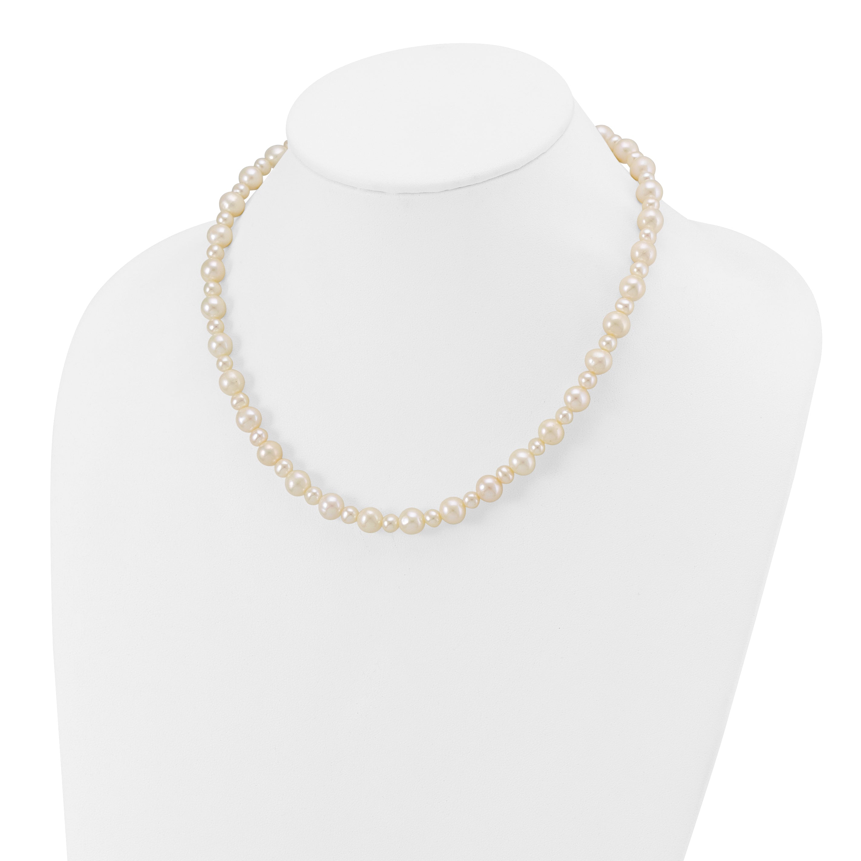 14K White Gold 5-8Mm White Near Round Freshwater Cultured Pearl Necklace