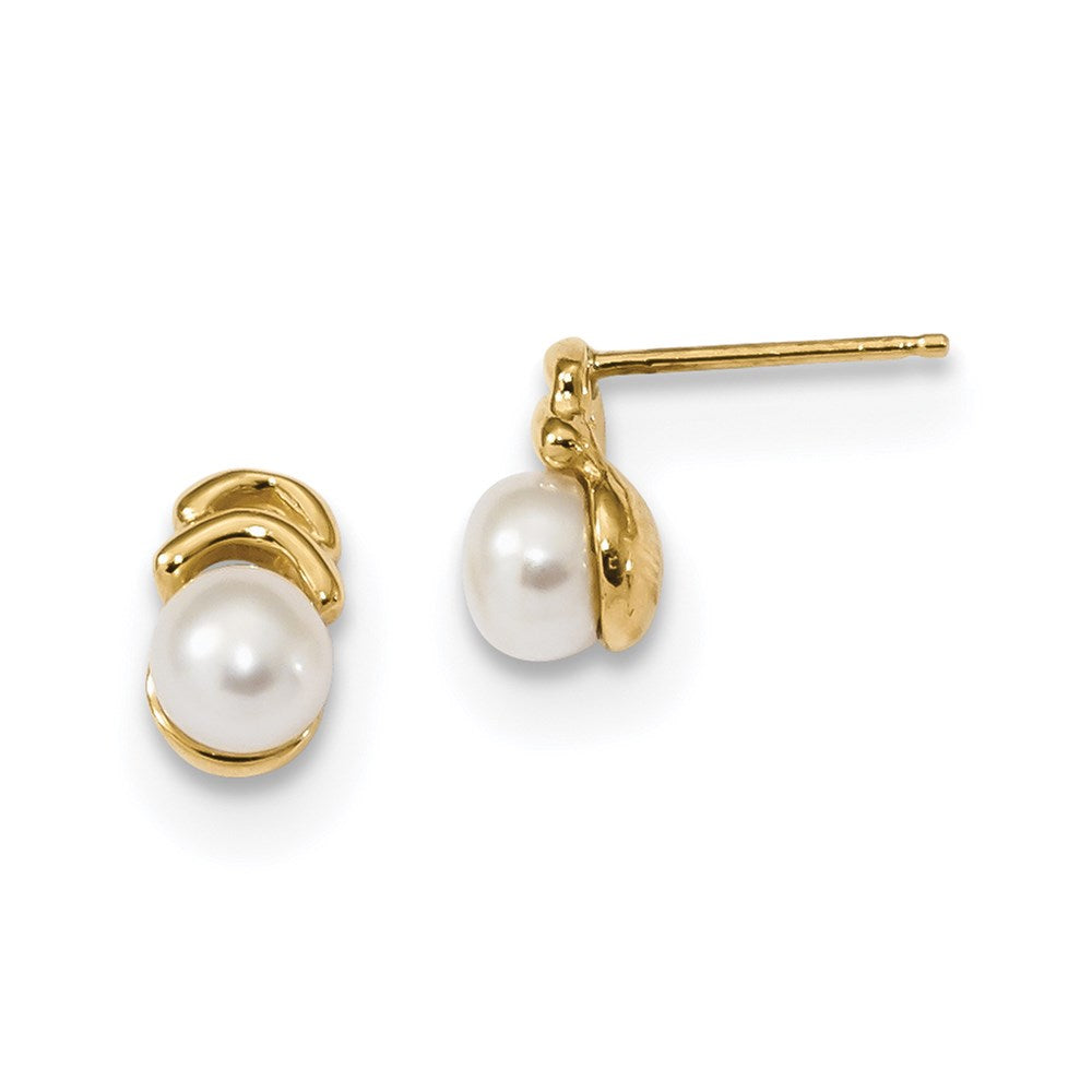 14k 4-5mm White Button Freshwater Cultured Pearl Post Dangle Earrings