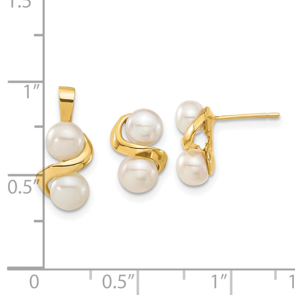 14k 5-6mm White Button FWC Pearl Earring and Pendant Set