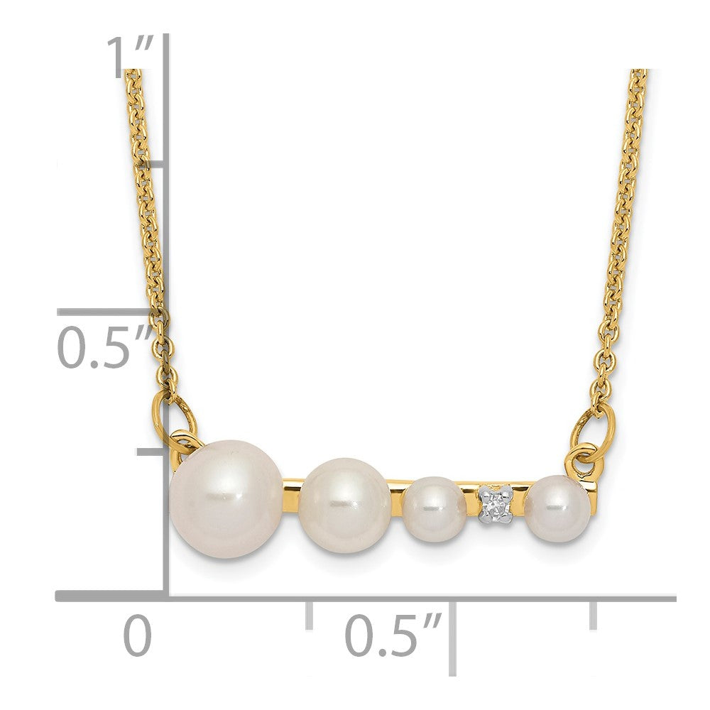 14k White Round FW Cultured Graduated Pearl Diamond Necklace
