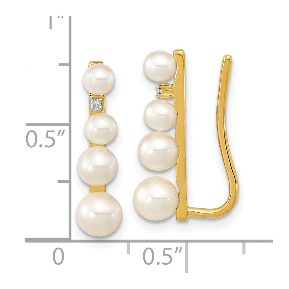 14k 3-5mm FW Cultured Pearl .016ct Diamond Ear Climber Earrings