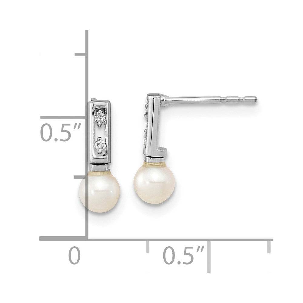 14k White Gold 3-4mm White Round FWC Pearl .02ct Diamond Earrings