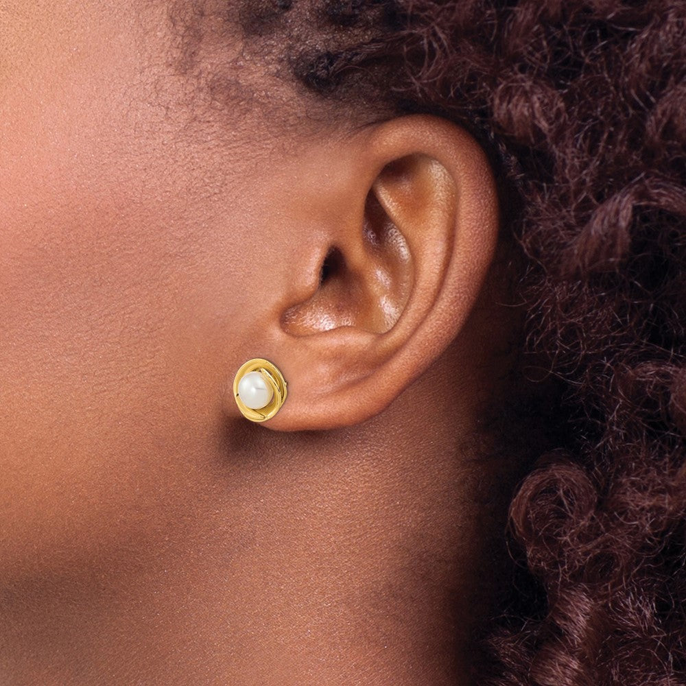 14k 6-7mm White Button Freshwater Cultured Pearl Post Earrings