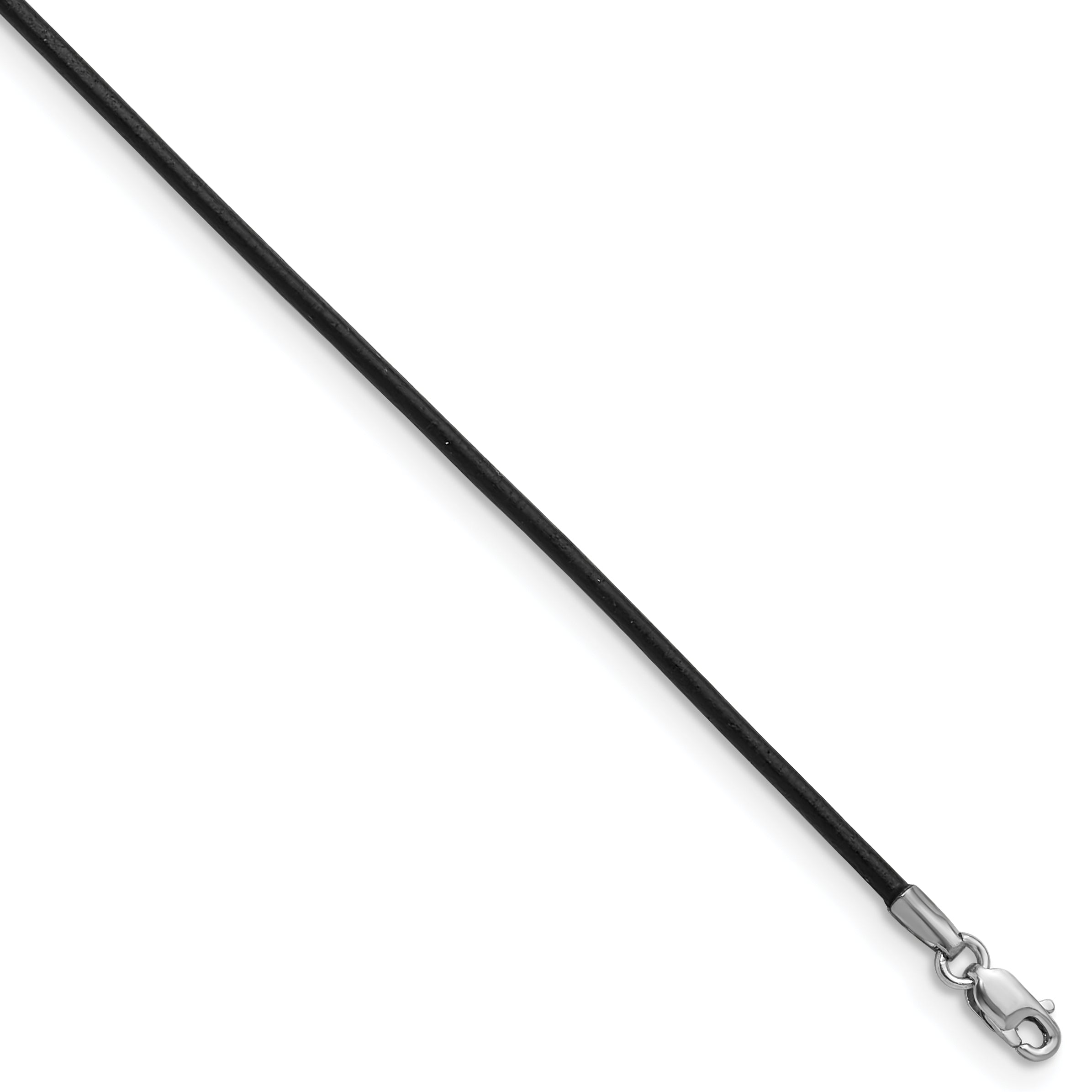 14k White Gold Clasp 1.5mm 16 inch Black Leather Cord Necklace
