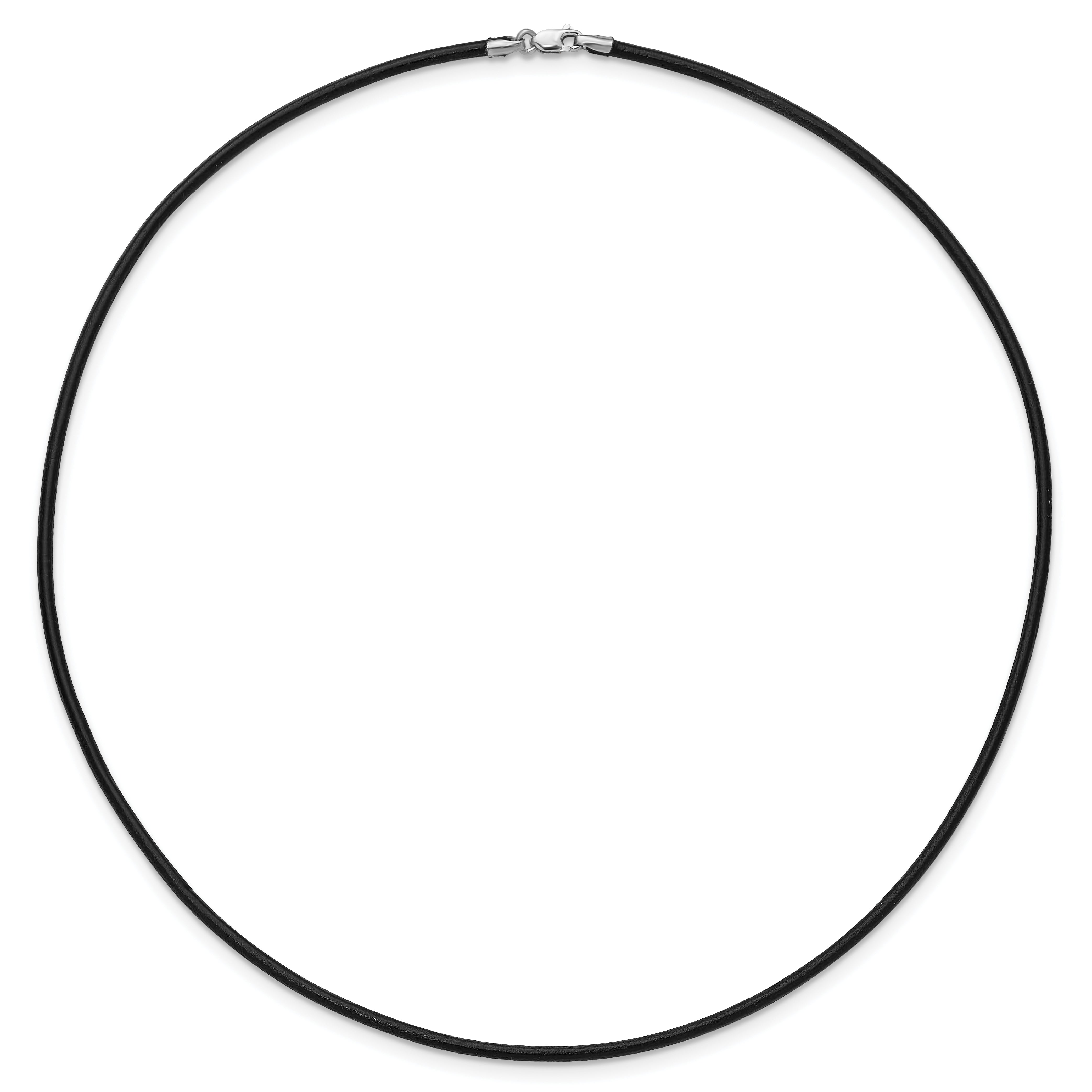 14k White Gold Clasp 2mm 16 inch Black Leather Cord Necklace