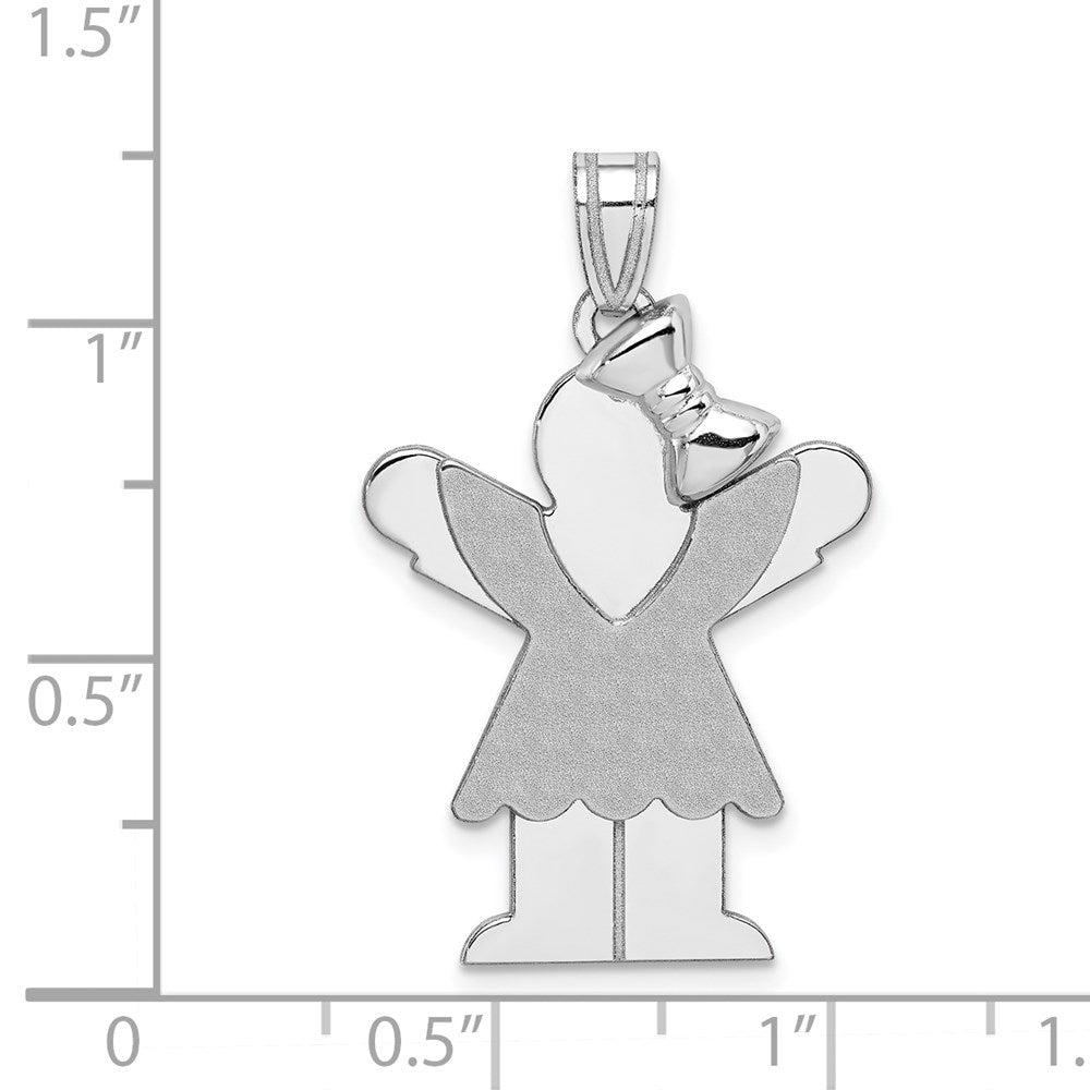 14k White Gold Medium Girl with Bow on Right Engravable Charm