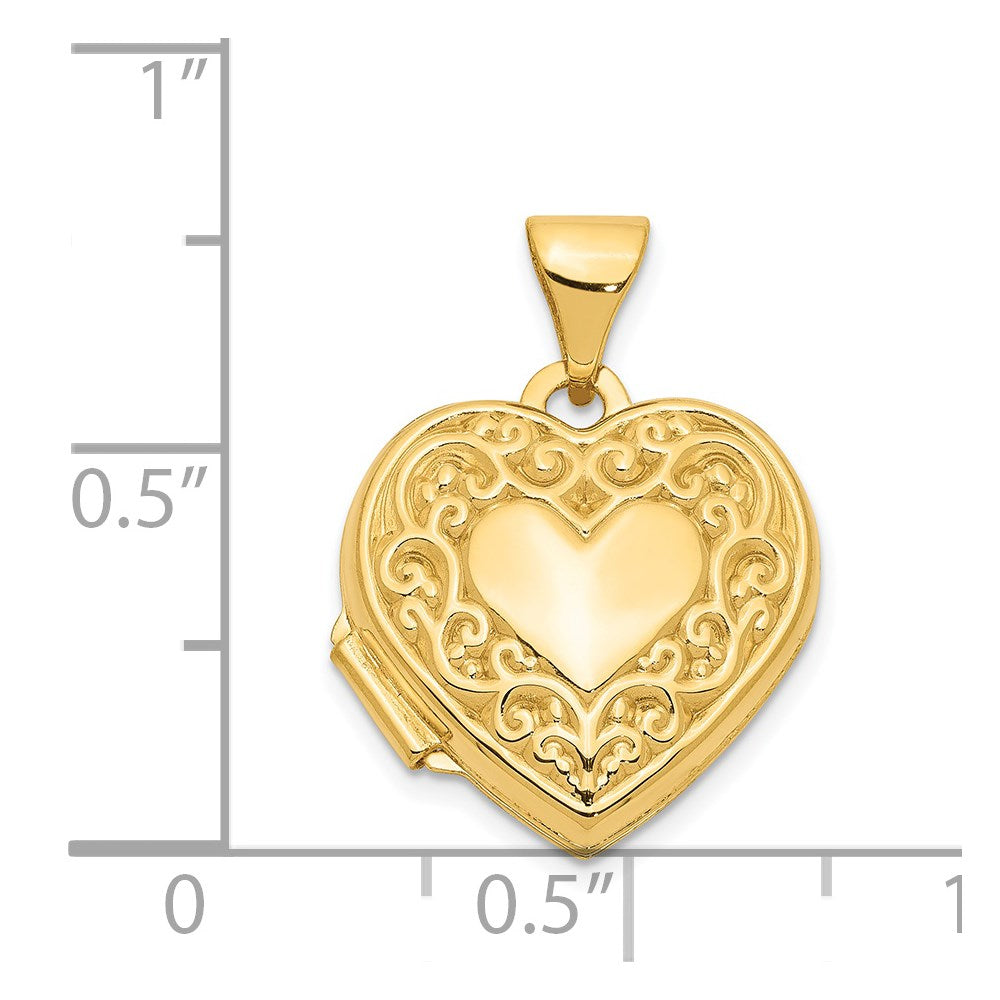 14k Scroll Heart Locket