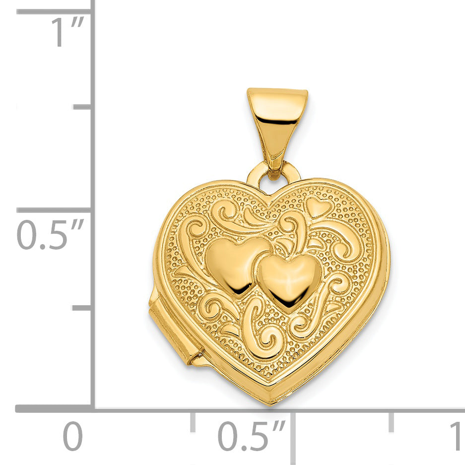 14k Two Hearts 15mm Heart Locket