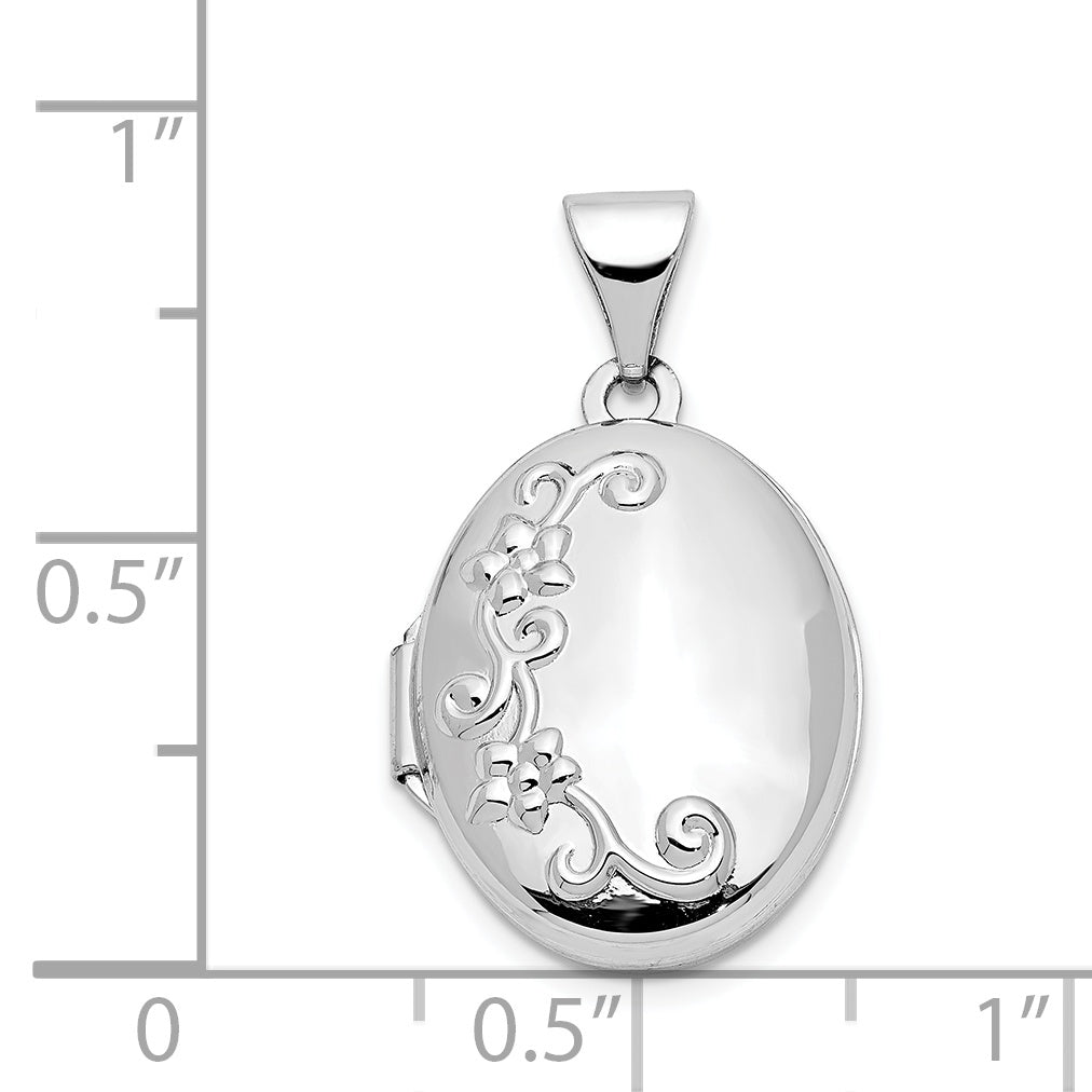 14k White Gold Floral 17mm Oval Locket