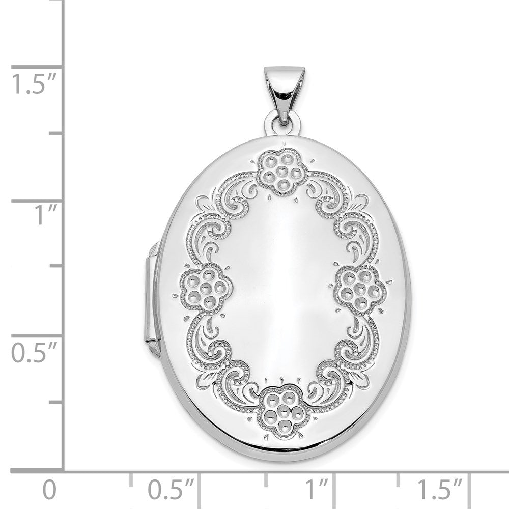 14k White Gold Floral Oval Locket