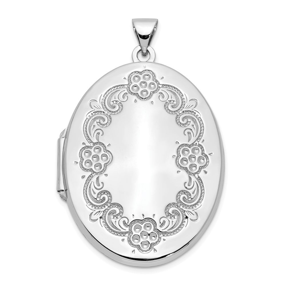 14k White Gold Floral Oval Locket