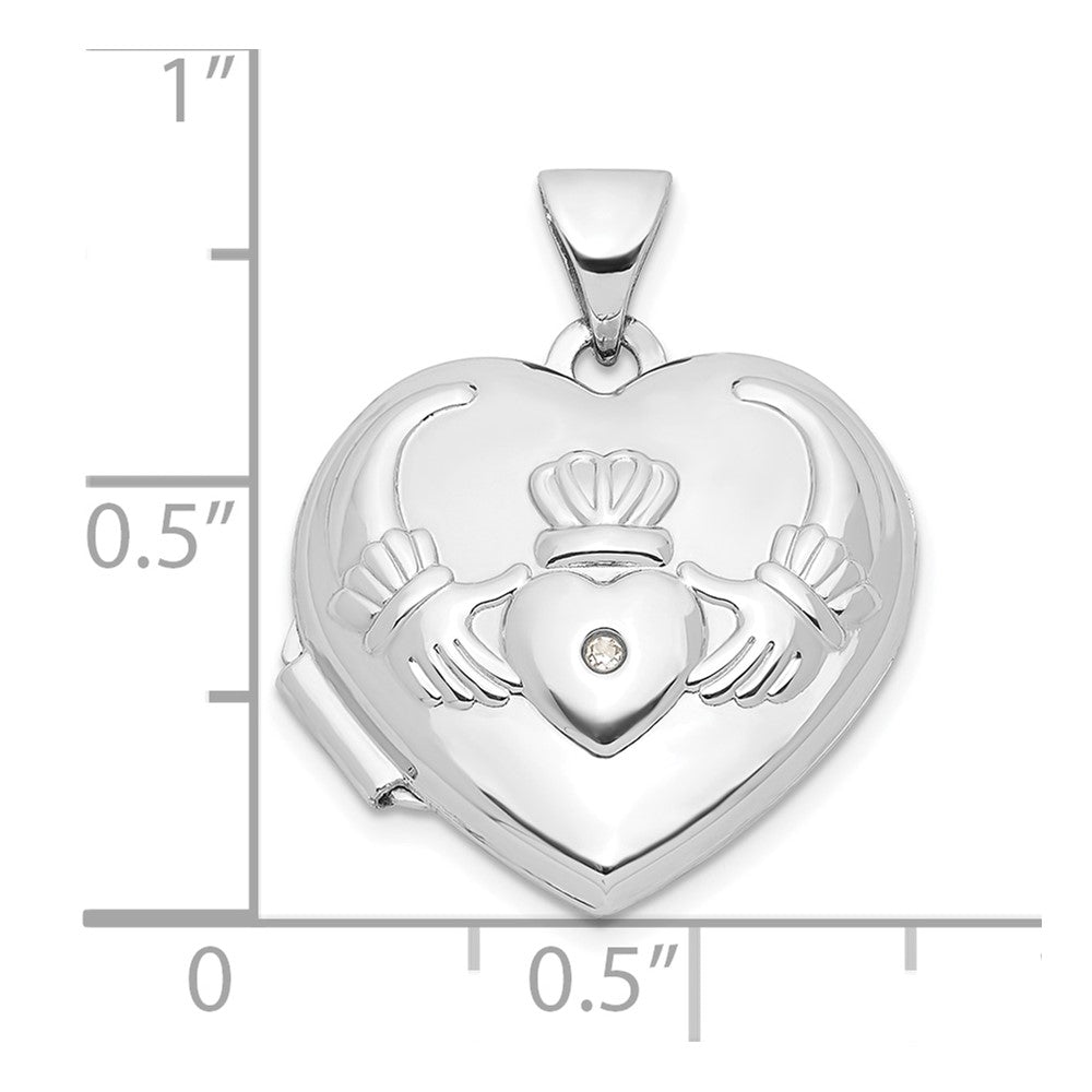 14k White Gold Diamond Heart Claddagh Locket