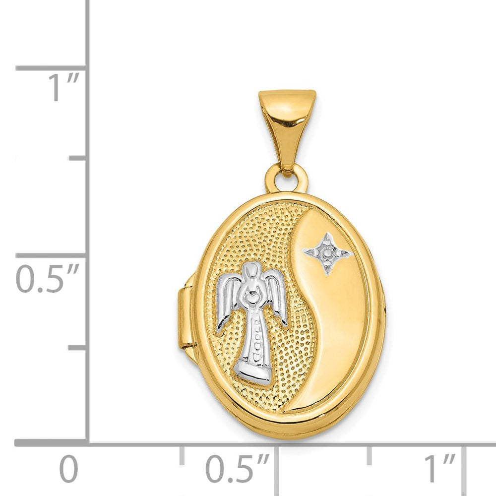 14ky w/ White Rhodium 17mm Guardian Angel Oval Locket
