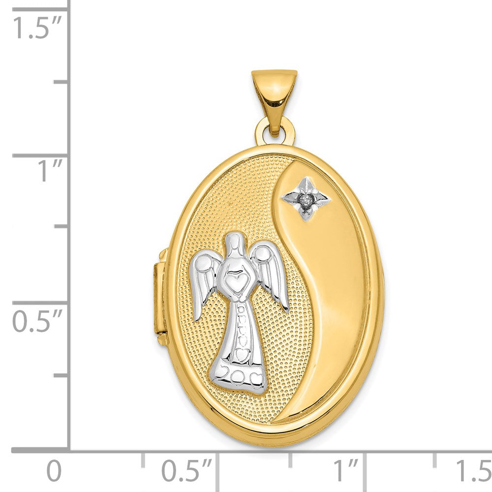 14ky w/ White Rhodium Diamond Guardian Angel Oval Family Locket