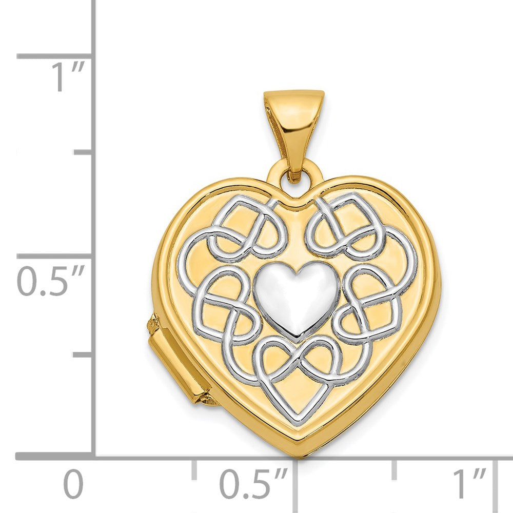 14ky w/ White Rhodium Knotted Heart of Gold Reversible Heart Locket