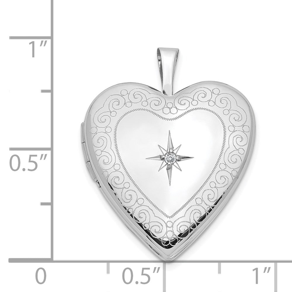 14K White Gold Diamond Side Swirl Edge 20mm Heart Locket