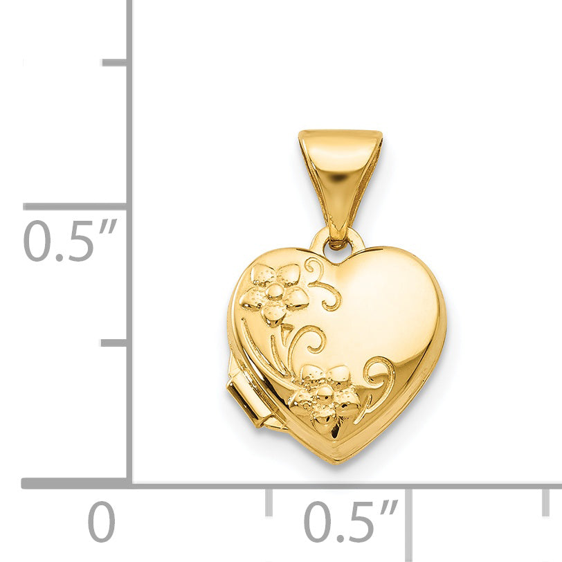 14k Floral 10mm Heart Locket