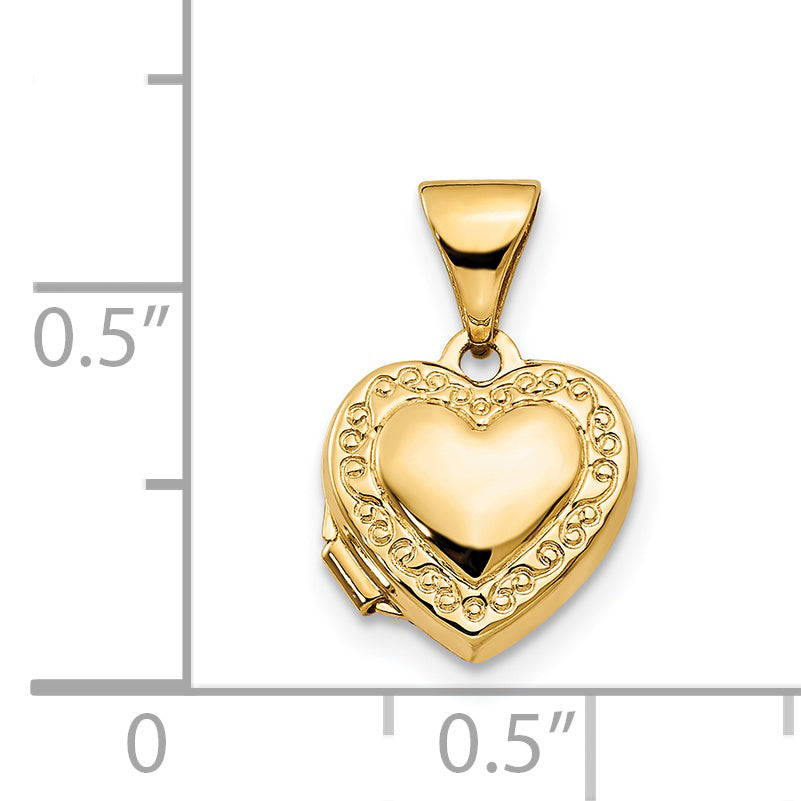 14k Scroll Border 10mm Heart Locket
