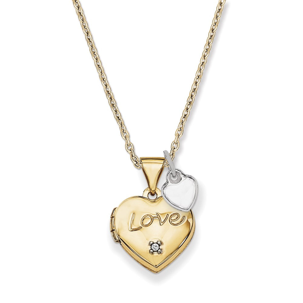 14k Two-toned 12mm Diamond LOVE w/Heart Charm Heart Locket