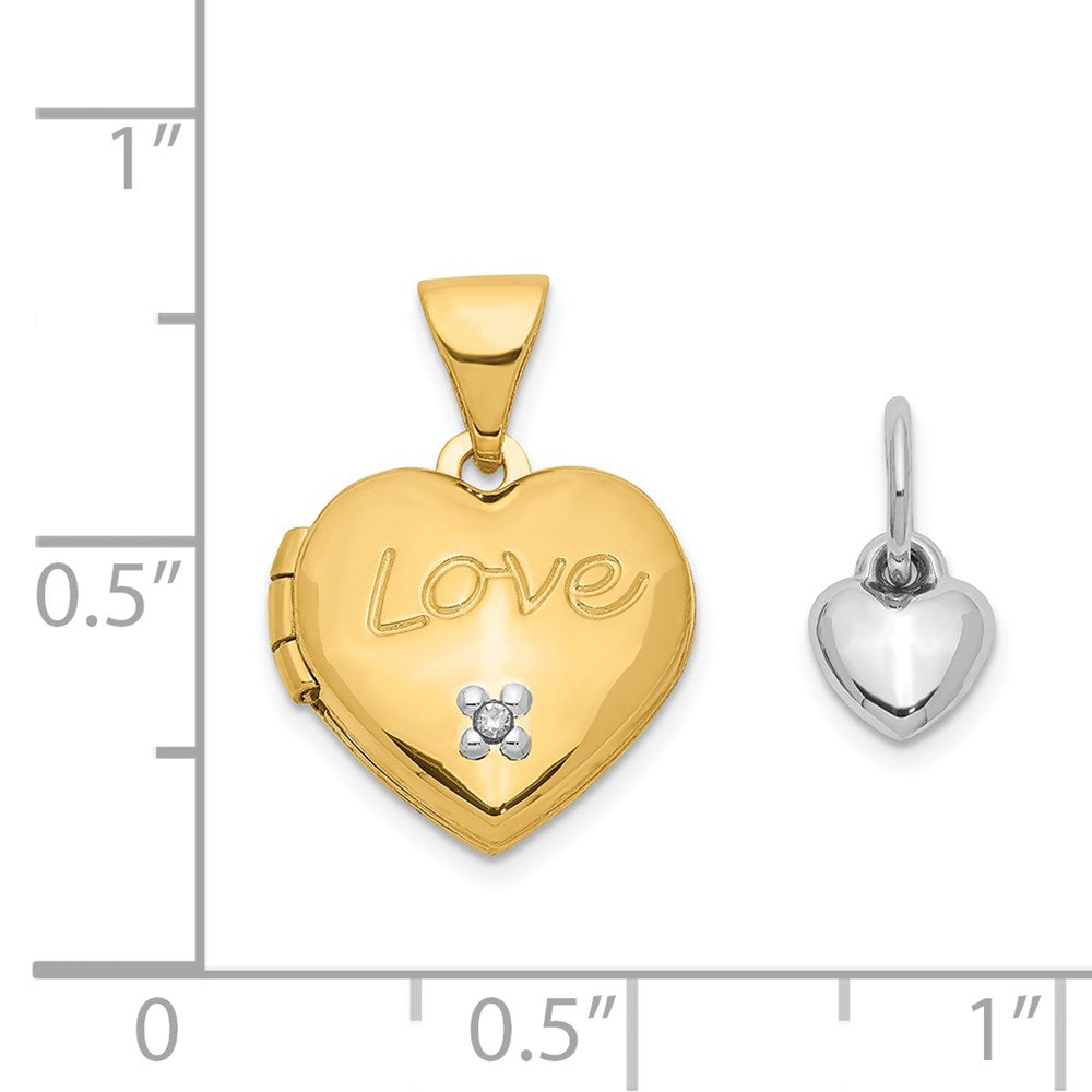 14k Two-toned 12mm Diamond LOVE w/Heart Charm Heart Locket