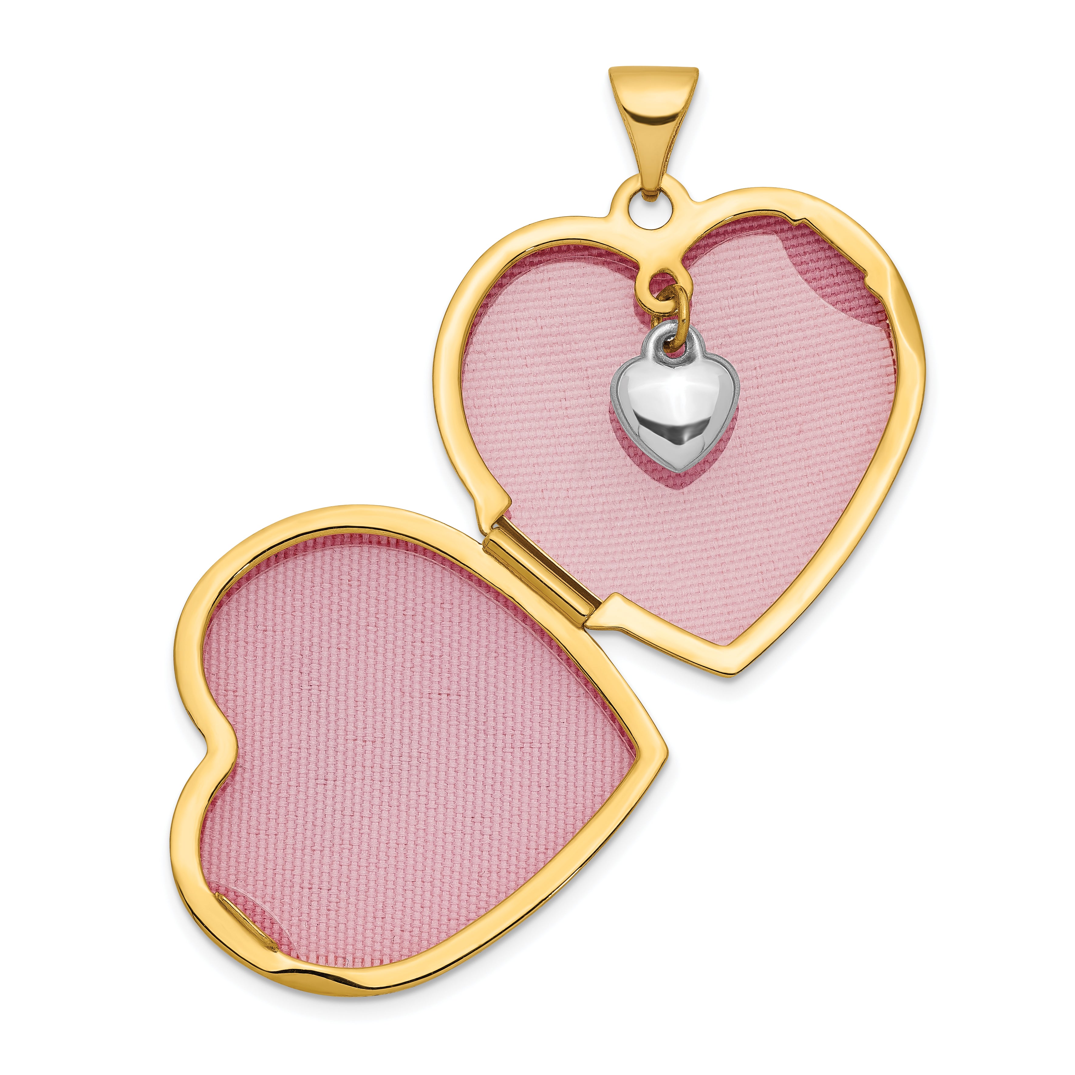 14k Two-tone Diamond ALWAYS IN MY HEART Script with Heart Charm Inside 21mm Heart Locket