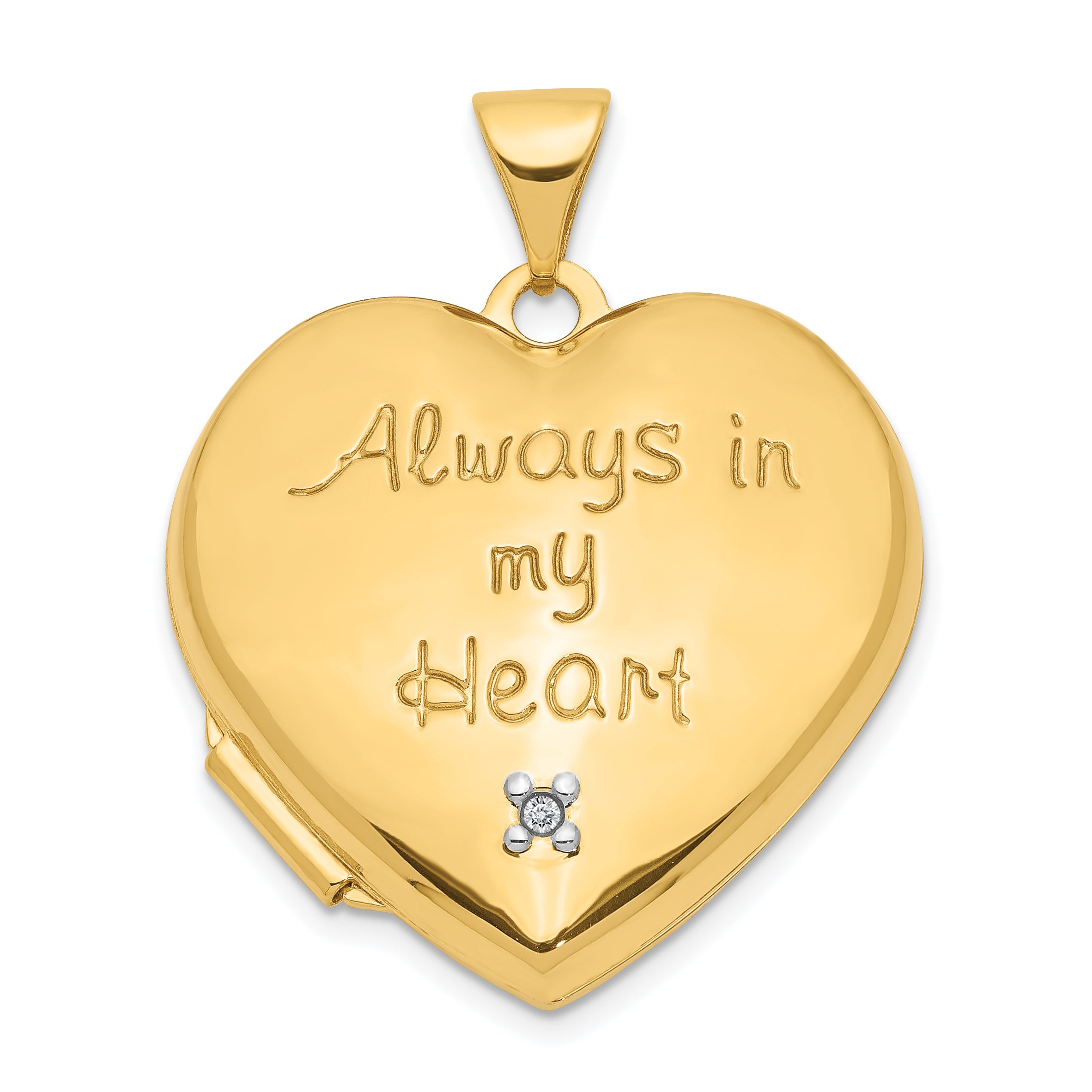 14k Two-tone Diamond ALWAYS IN MY HEART Script with Heart Charm Inside 21mm Heart Locket