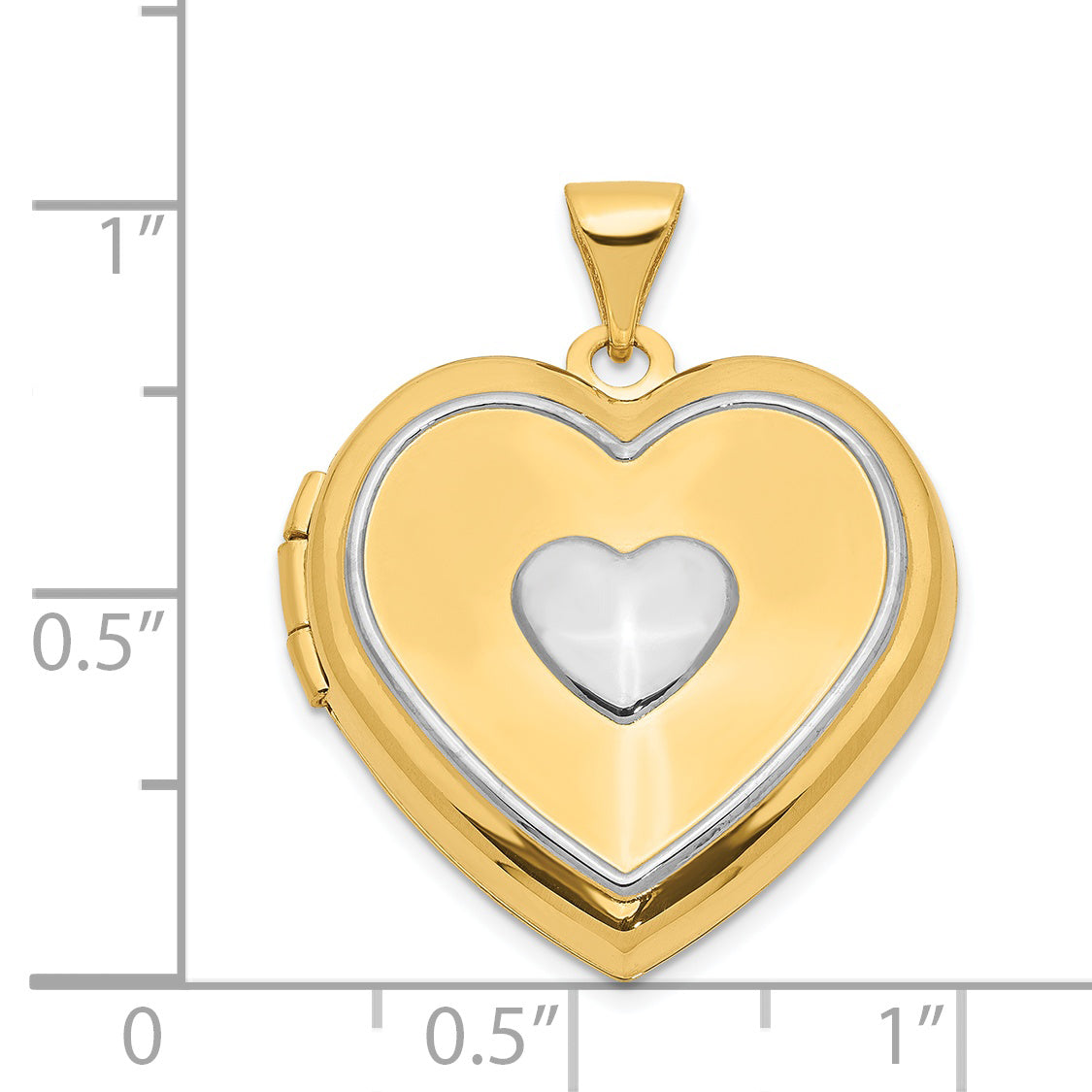 14k Two-tone w/ White Rhodium Heart w/Key Charm Inside Heart Locket