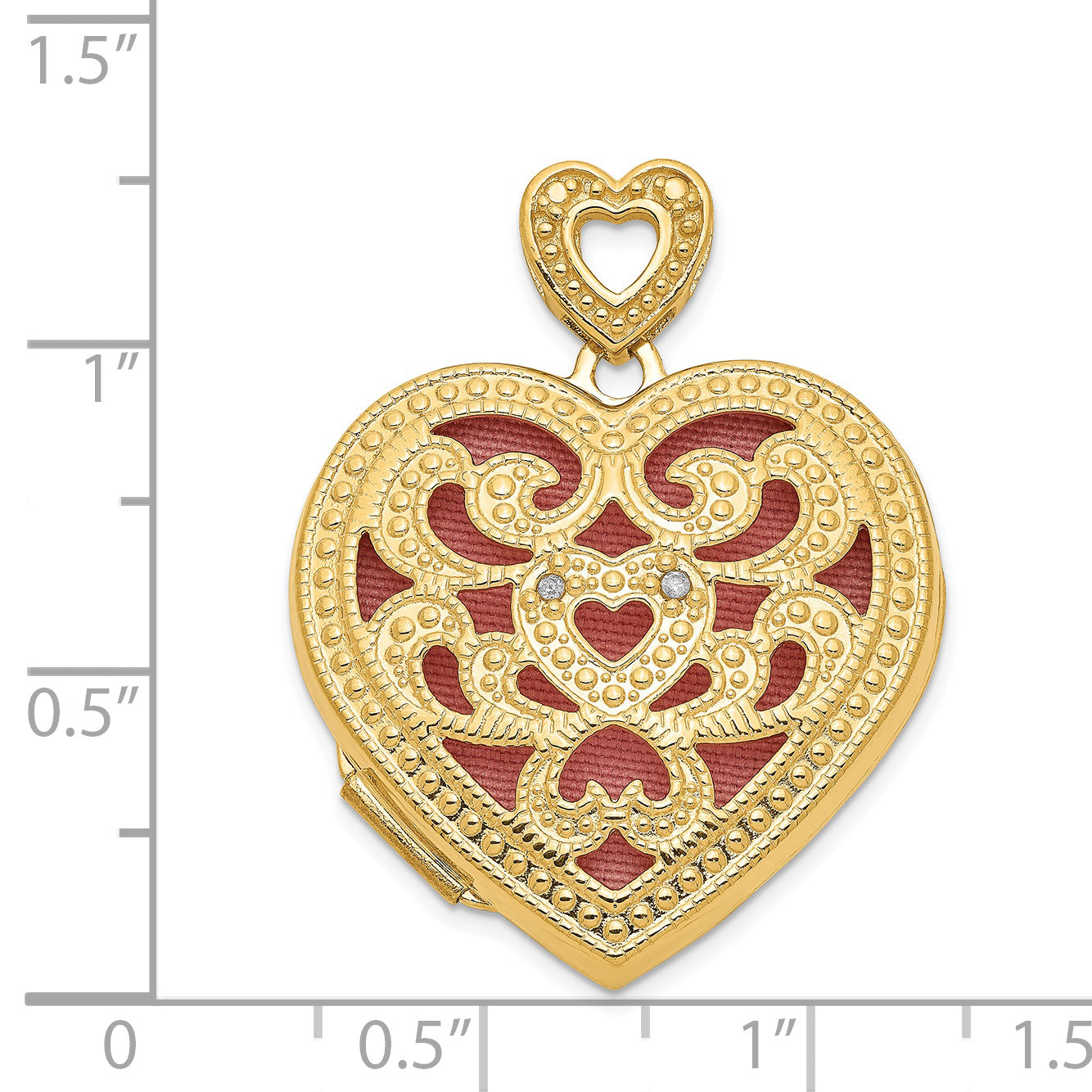 14k Diamond Vintage Filigree with Pink Fabric Interior 24mm Heart Locket