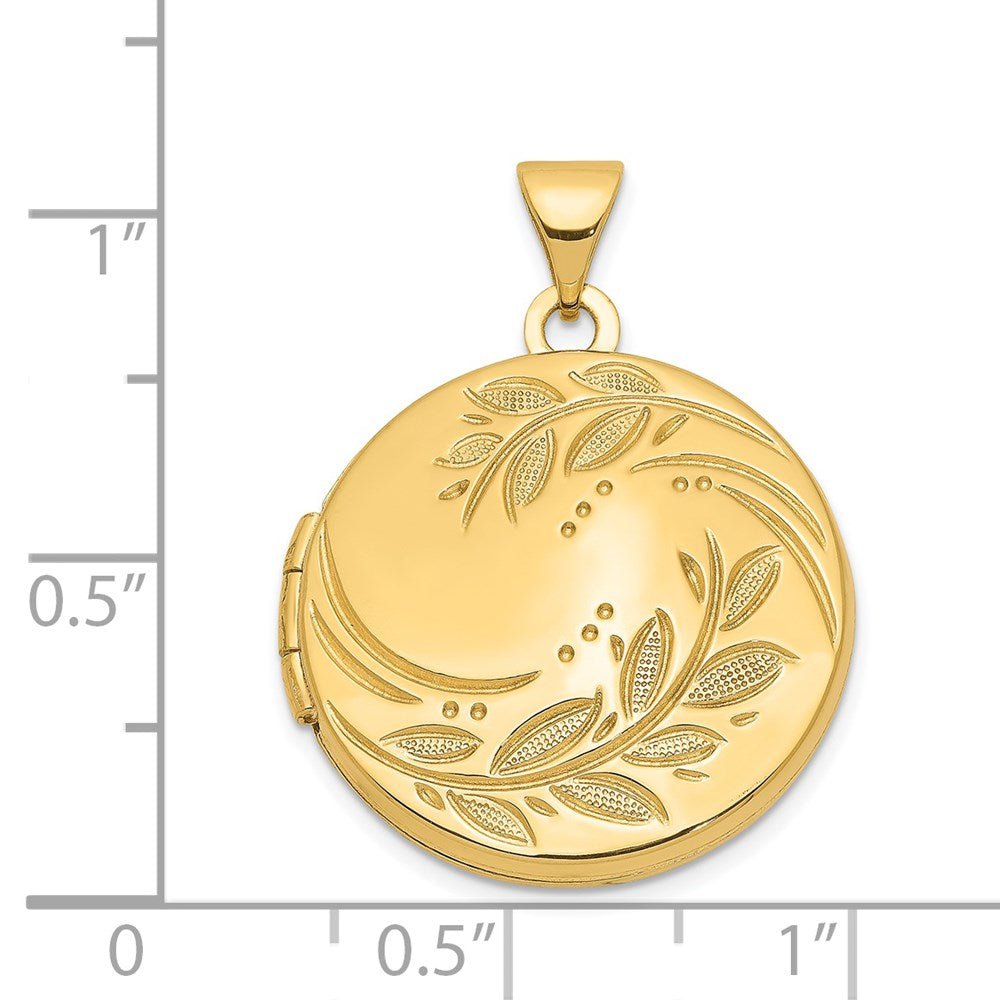 14ky 20mm Round Leaf Floral Locket