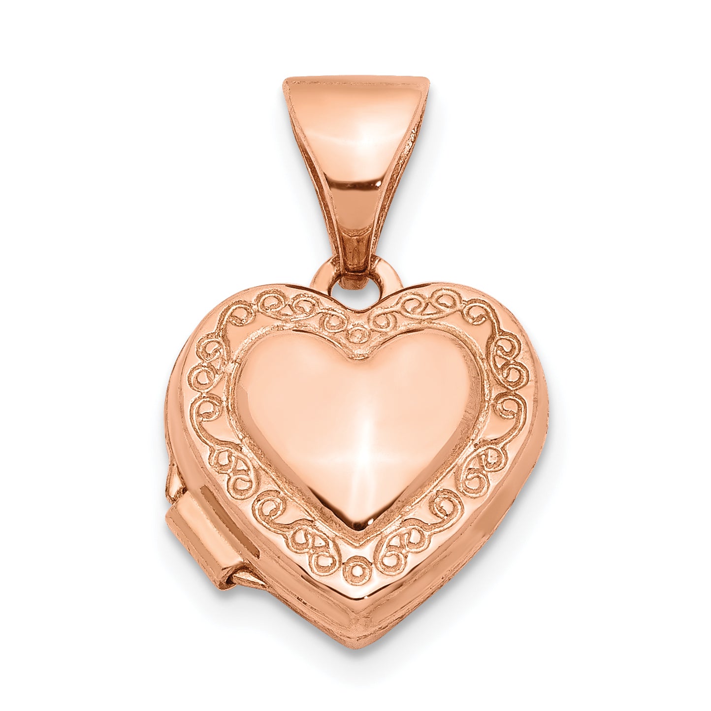 14k Rose Gold Scroll Border 10mm Heart Locket