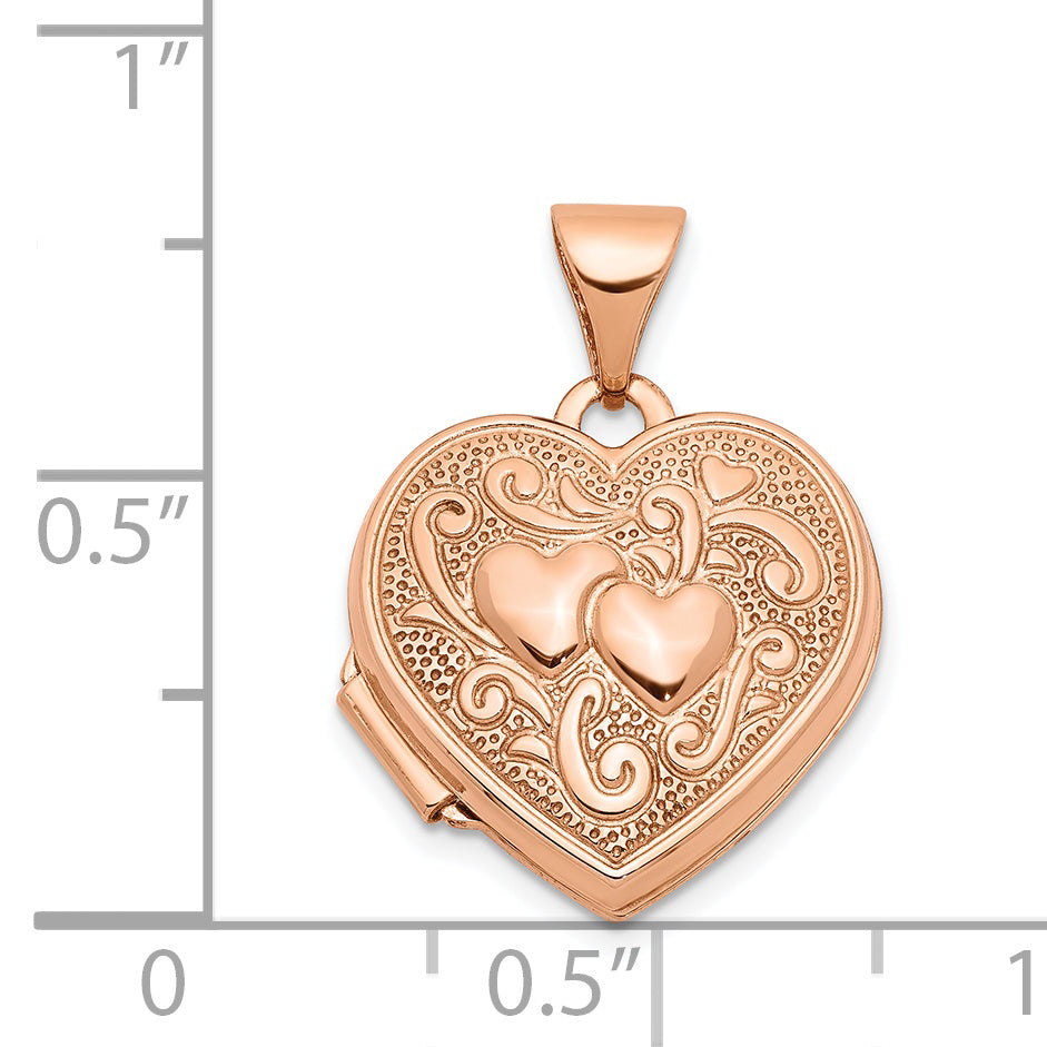 14k Rose Gold Two Hearts 15mm Heart Locket