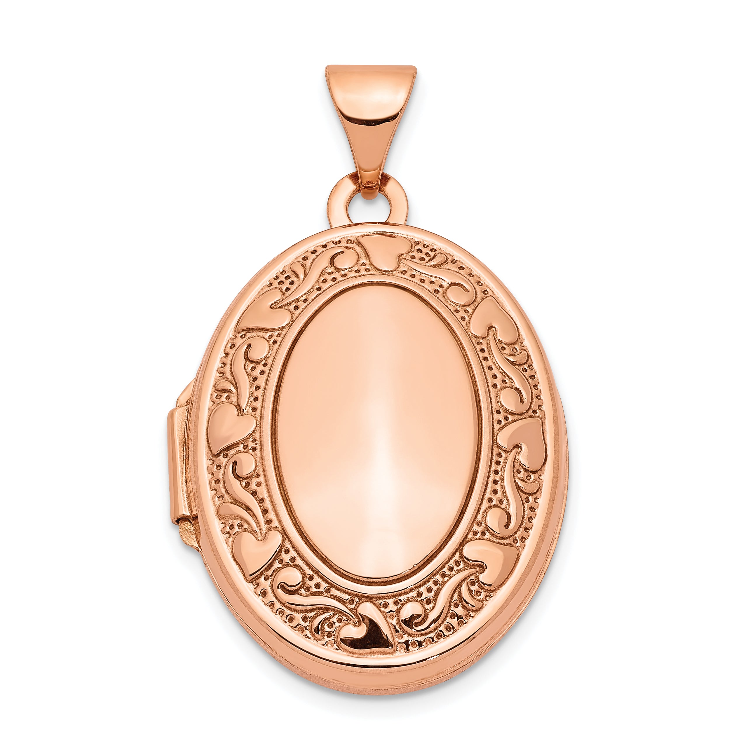 14k Rose Gold Heart and Scroll Border 21mm Oval Locket
