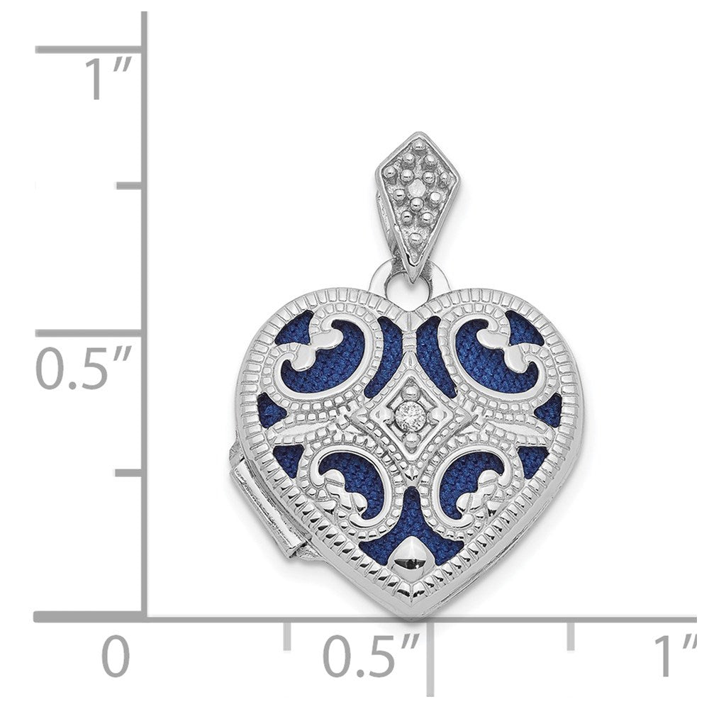 14k White Gold Diamond Vintage 15mm Heart Locket