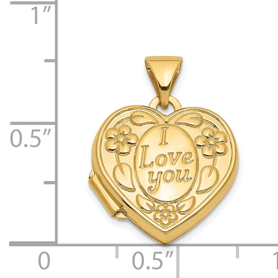 14k Floral I LOVE YOU Script 15mm Heart Locket