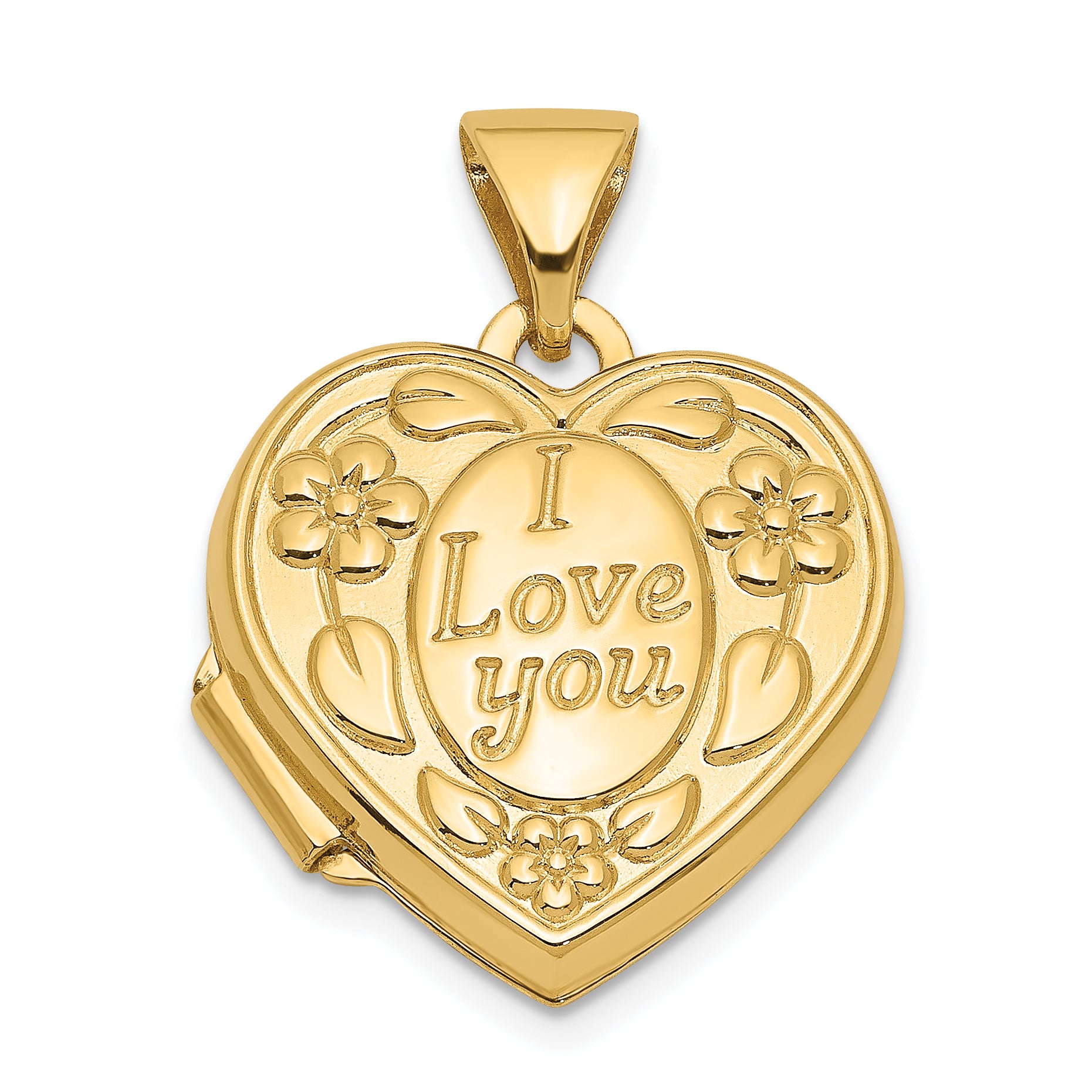 14k Floral I LOVE YOU Script 15mm Heart Locket