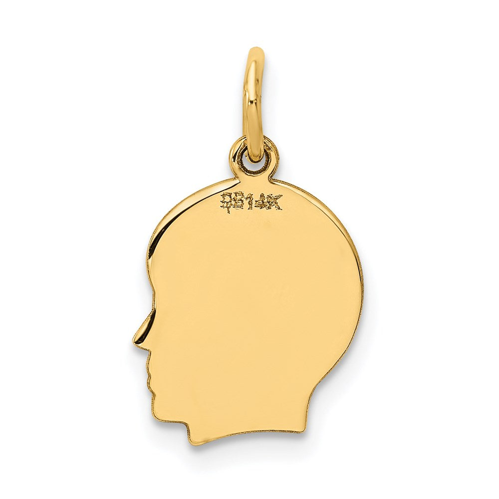 14k Plain Small .011 Gauge Facing Right Engravable Boy Head Charm