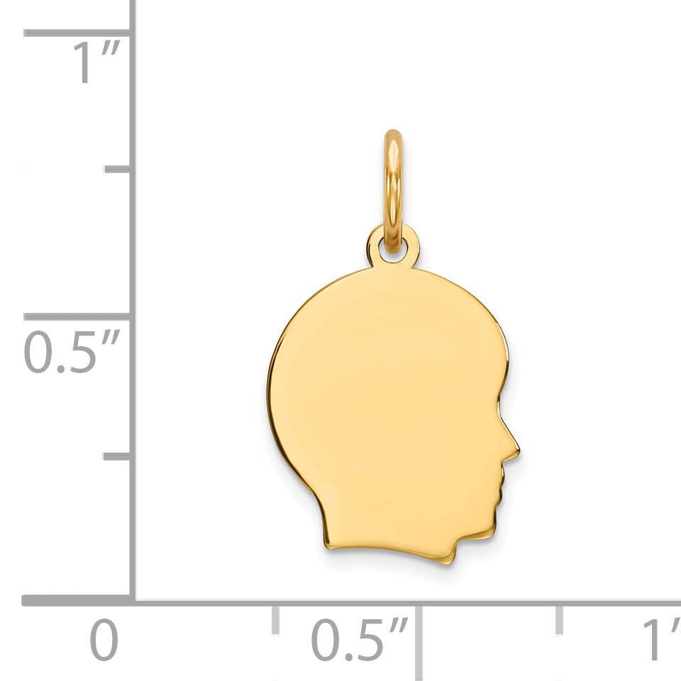 14k Plain Small .035 Gauge Facing Right Engravable Boy Head Charm