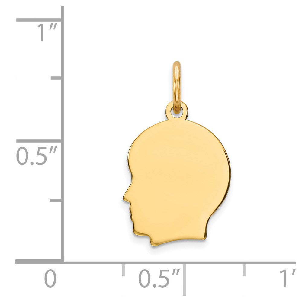 14k Plain Small .018 Gauge Facing Left Engravable Boy Head Charm