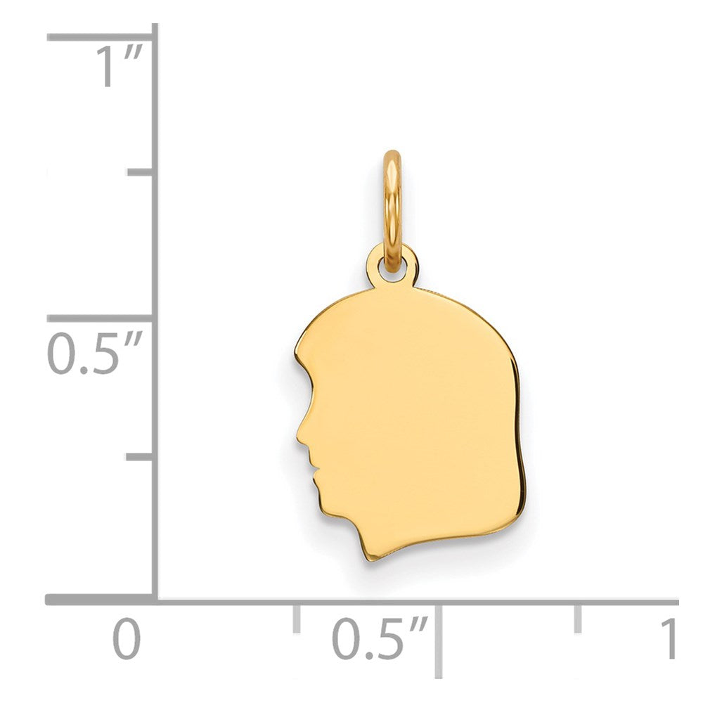 14k Plain Small .027 Gauge Facing Left Engravable Girl Head Charm