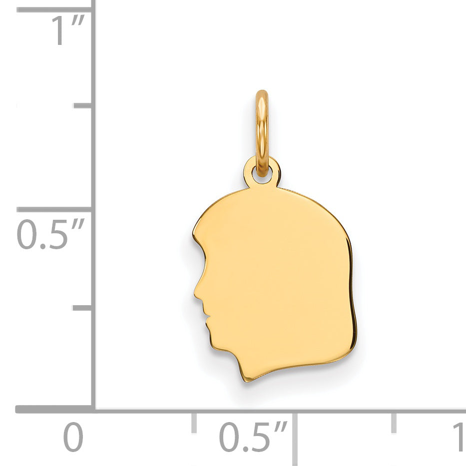 14k Plain Small .013 Gauge Facing Left Engravable Girl Head Charm