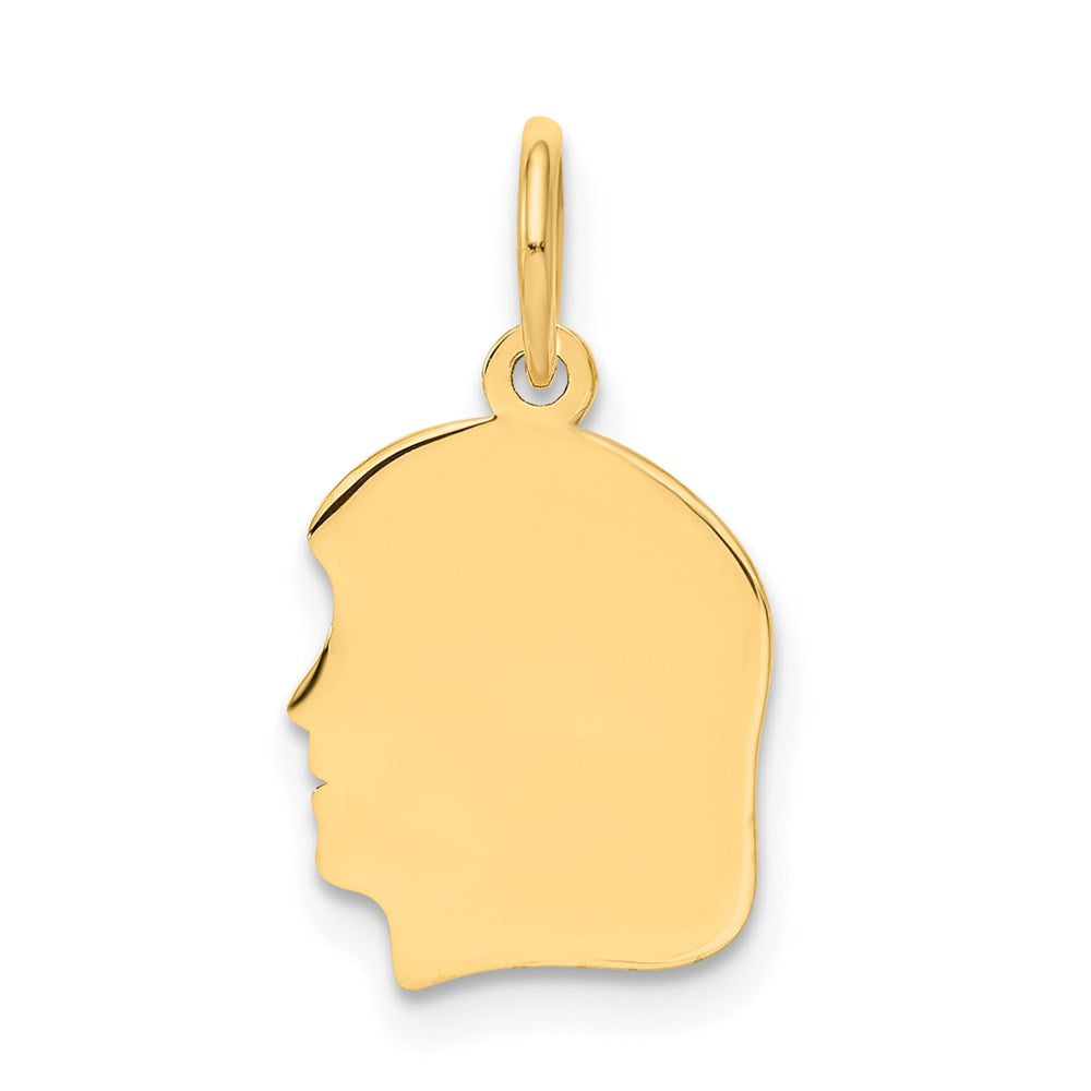14k Plain Small .027 Gauge Facing Left Engravable Girl Head Charm